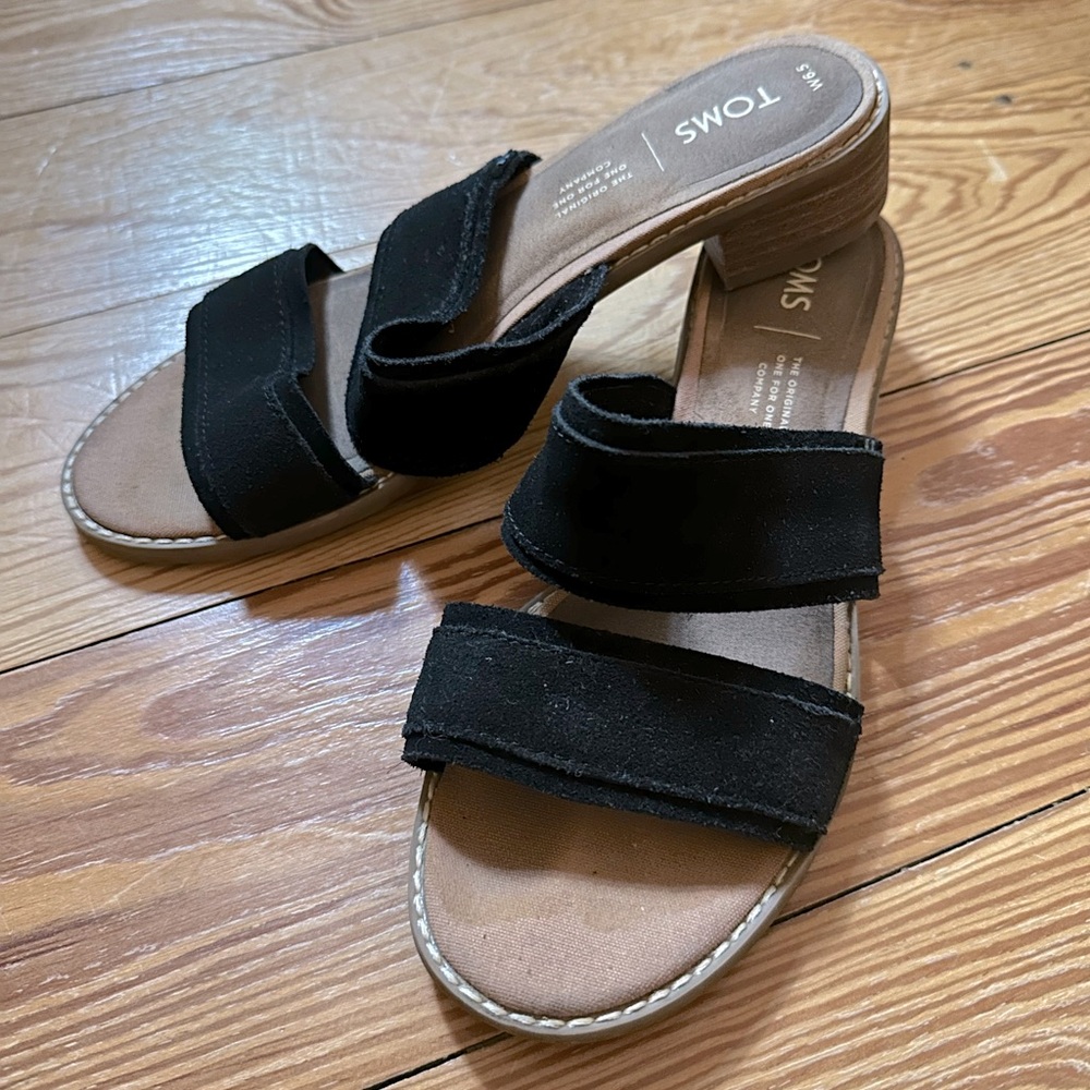 Toms Women's Mariposa Black Sandals Double Strap Suede 6.5 Narrow